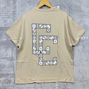 Crooks & Castles Beige Graphic T-Shirt Size L Domino Dice Back Print Streetwear